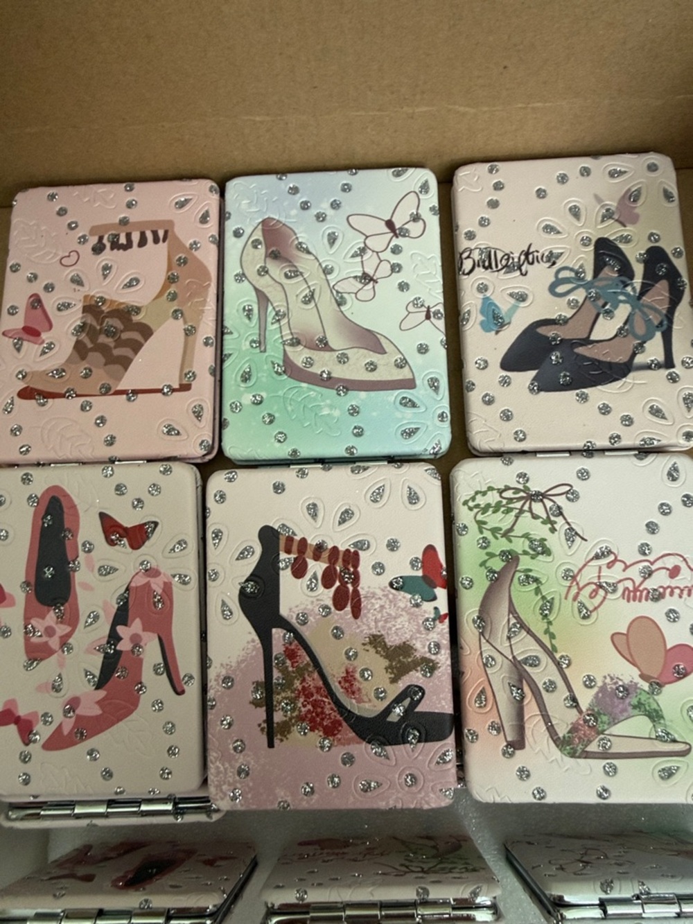 Set of 6 Women Shoes Compact Mirrors. Sturdy. Same design on both sides!